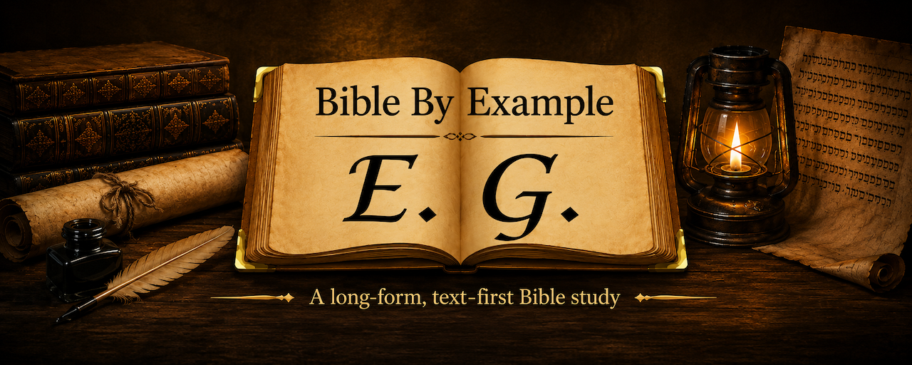 Banner with the Bible by Example logo and tagline